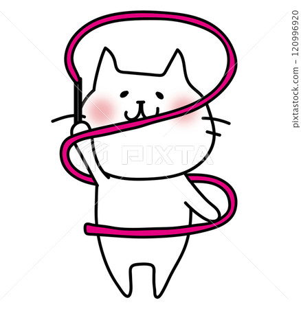 White cat dancing with ribbon in rhythmic gymnastics 2 120996920