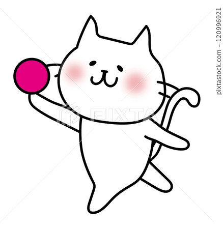 White cat dancing with a ball in rhythmic gymnastics 120996921