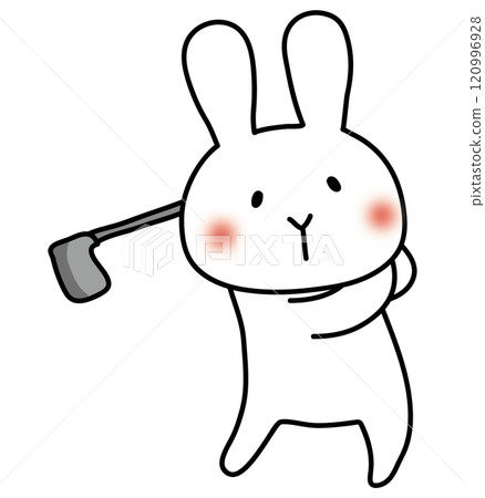 White rabbit swinging a golf club 120996928