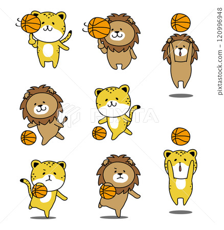 一組打籃球的獵豹和獅子 一組打籃球的獵豹和獅子 120996948