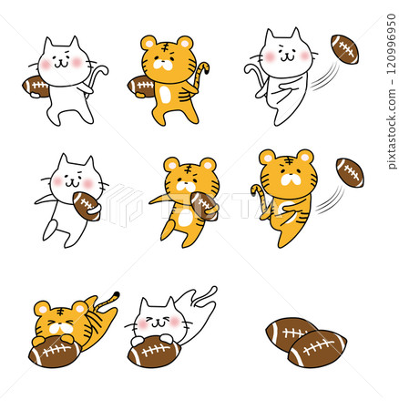一組白貓和老虎打橄欖球 120996950