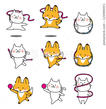 一群白貓和狐狸在做藝術體操 120996951