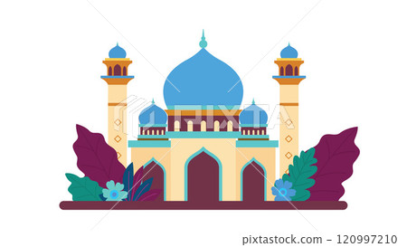 Flat Design Illustration of Luxury Islamic Mosque Heritage Building with Floral Flower Plant Flat Design Illustration of Luxury Islamic Mosque Heritage Building with Floral Flower Plant 120997210