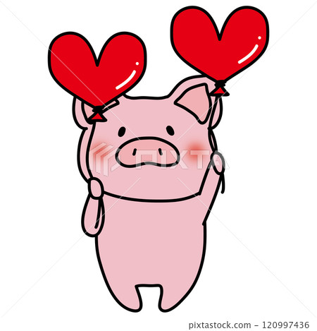 A pig holding a heart balloon A pig holding a heart balloon 120997436