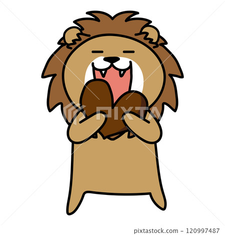 Lion eating Valentine's chocolate 120997487