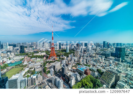 urban city skyline aerial view in Tokyo, Japan urban city skyline aerial view in Tokyo, Japan 120997647