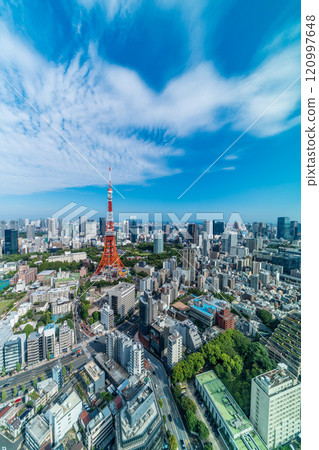 urban city skyline aerial view in Tokyo, Japan urban city skyline aerial view in Tokyo, Japan 120997648