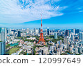 urban city skyline aerial view in Tokyo, Japan 120997649