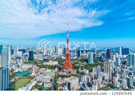 urban city skyline aerial view in Tokyo, Japan urban city skyline aerial view in Tokyo, Japan 120997649