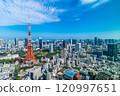 urban city skyline aerial view in Tokyo, Japan 120997651