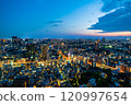 city skyline aerial night view in Tokyo, Japan 120997654