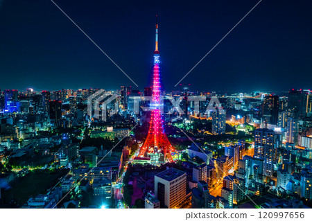 city skyline aerial night view in Tokyo, Japan 120997656