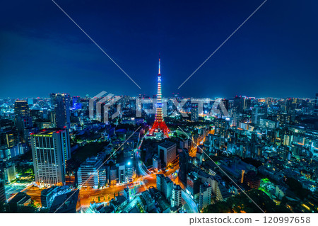 city skyline aerial night view in Tokyo, Japan city skyline aerial night view in Tokyo, Japan 120997658