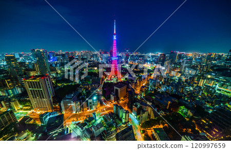 city skyline aerial night view in Tokyo, Japan 120997659