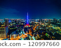 city skyline aerial night view in Tokyo, Japan 120997660