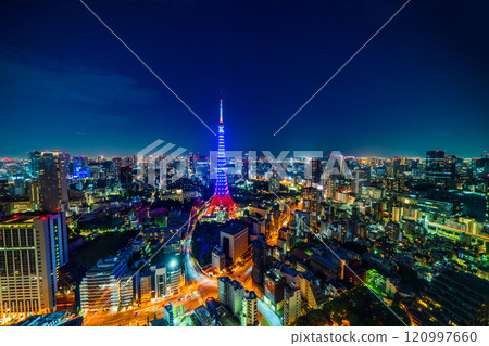 city skyline aerial night view in Tokyo, Japan city skyline aerial night view in Tokyo, Japan 120997660