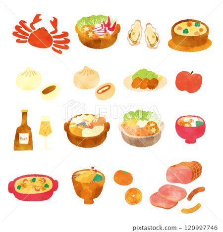 冬季美食水彩插圖集 120997746