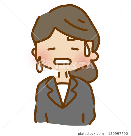 一個穿著寬鬆可愛西裝、滿頭大汗、遇到麻煩的女人 一個穿著寬鬆可愛西裝、滿頭大汗、遇到麻煩的女人 120997790