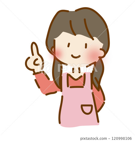 一位寬鬆可愛的女托兒所老師用手指指著 120998106