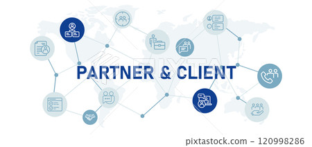 Partner and Client icon set relation work job cooperation partnership work job contract teamwork agreement sign design outline collection 120998286