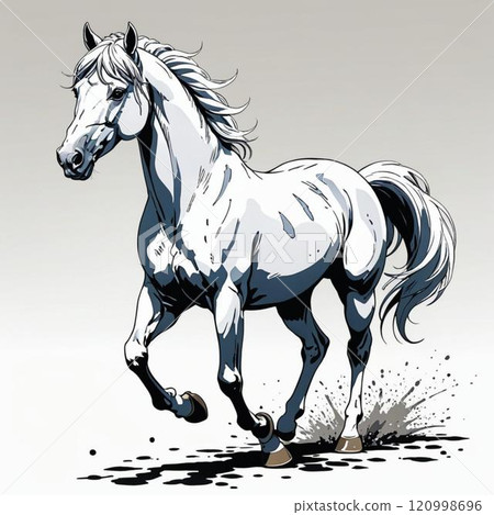 水墨畫風格的馬。我們使用人工智慧生成的圖像。 水墨畫風格的馬。我們使用人工智慧生成的圖像。 120998696