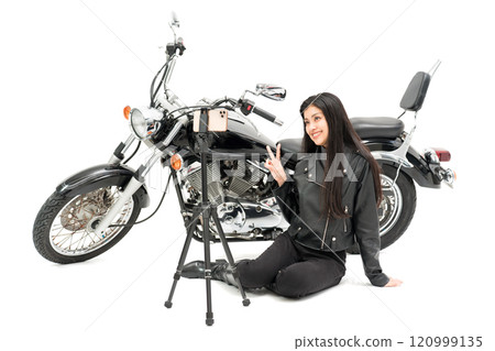 Motovlogger taking a selfie 120999135