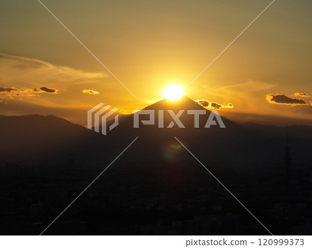 [Aerial view from above Tokyo] Diamond Fuji in the evening 120999373