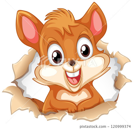 Cheerful Cartoon Chipmunk Peeking Through Paper 120999374