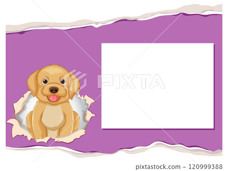 Cute Puppy in Torn Paper Frame 120999388