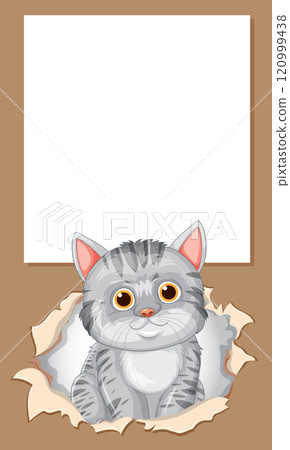 Curious Cat Peeking Through Paper 120999438