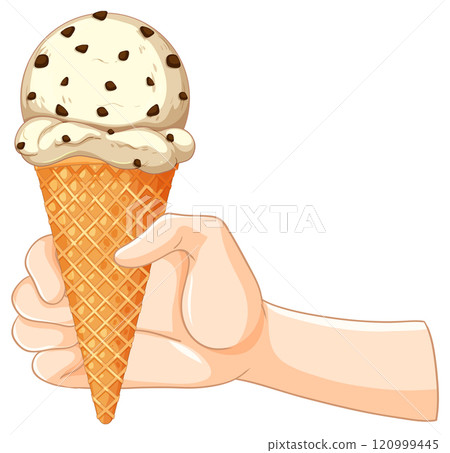 Hand Holding Chocolate Chip Ice Cream Cone Hand Holding Chocolate Chip Ice Cream Cone 120999445
