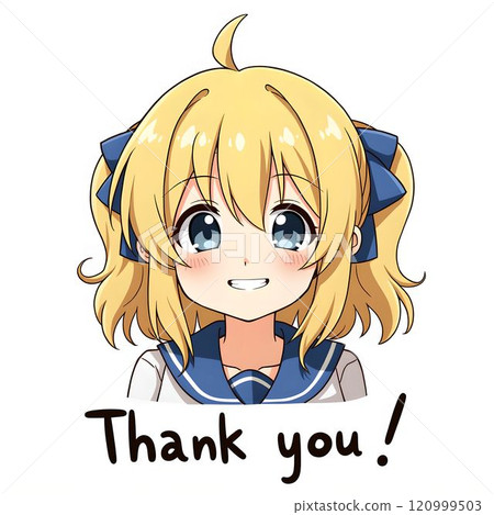 一個可愛的女孩微笑著說「謝謝」。 120999503