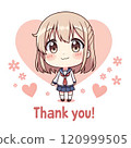 一個可愛的女孩微笑著說「謝謝」。 120999505