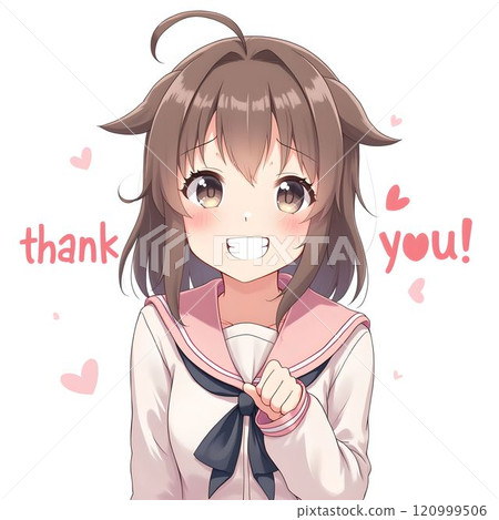一個可愛的女孩微笑著說「謝謝」。 120999506