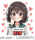 一個可愛的女孩微笑著說「謝謝」。 120999571