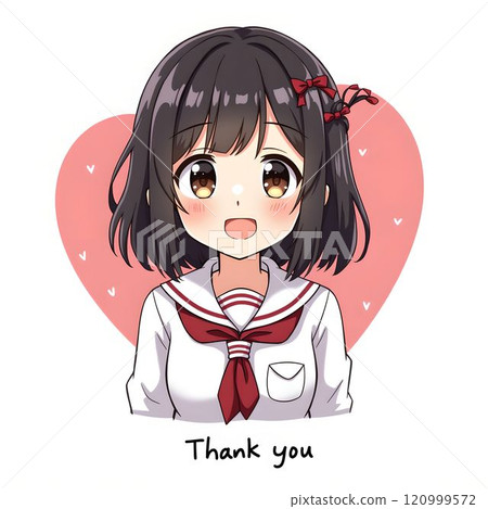 一個可愛的女孩微笑著說「謝謝」。 120999572