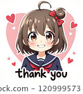 一個可愛的女孩微笑著說「謝謝」。 120999573
