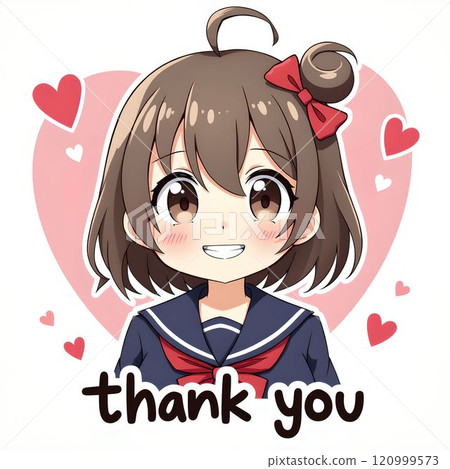 一個可愛的女孩微笑著說「謝謝」。 120999573