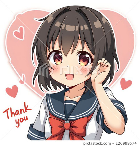 一個可愛的女孩微笑著說「謝謝」。 120999574