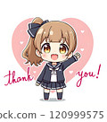 一個可愛的女孩微笑著說「謝謝」。 120999575
