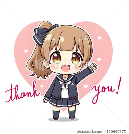 一個可愛的女孩微笑著說「謝謝」。 120999575