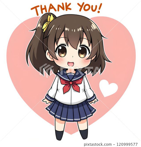 一個可愛的女孩微笑著說「謝謝」。 120999577