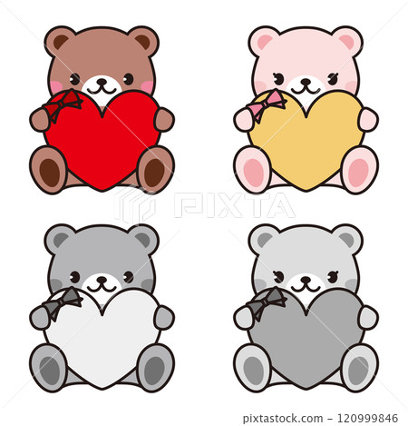 Illustration set of a bear holding a heart Line drawing Valentine's Day Mother's Day Teddy bear Illustration set of a bear holding a heart Line drawing Valentine's Day Mother's Day Teddy bear 120999846