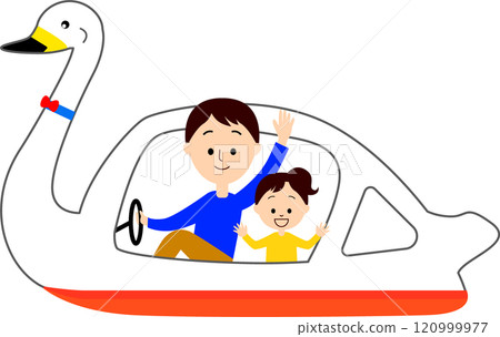 家長和孩子乘坐天鵝船 120999977