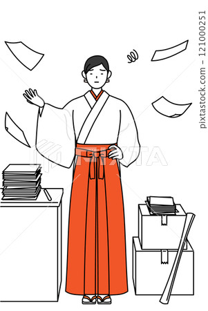 身穿白色外套、穿著猩紅色袴,對未完成的事感到厭倦的巫女。 身穿白色外套、穿著猩紅色袴,對未完成的事感到厭倦的巫女。 121000251