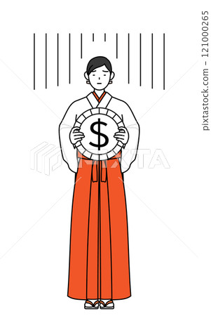 Images of exchange rate losses and a weak dollar, shrine maidens in white robes and scarlet hakama 121000265