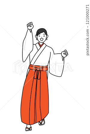 身著白袍、身穿猩紅袴的巫女高興地跳了起來。 121000271