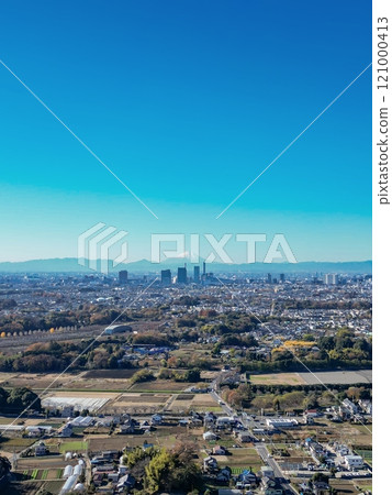"Saitama Prefecture" Drone captures clear skies and Minuma rice fields from above Saitama New Urban Center, Mt. Fuji 121000413