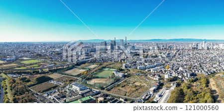"Saitama Prefecture" Drone captures clear skies and Minuma rice fields from above Saitama New Urban Center, Mt. Fuji 121000560