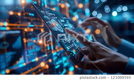 Advanced AI technology, depicting an imaginative portrayal that showcases the pinnacle of technological innovation 121000593